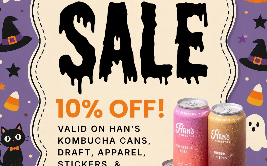 Halloween Retail Sale: 10% Off Han’s Kombucha + Merch