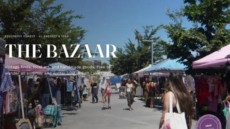 Shoppers browsing booths at The Summer Bazaar at Millcreek Common